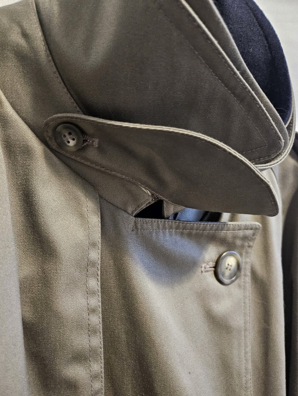Vintage 90s Lauren Ralph Lauren Khaki Double Breasted Trench Coat 48R Wool Liner - Picture 3 of 16